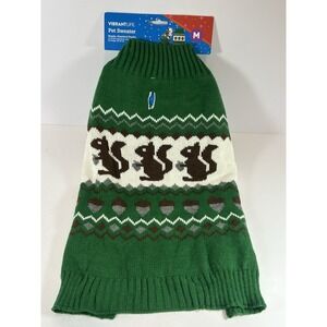 NEW Vibrant Life Pet Sweater Green w/ Squirrel Sz M 20-50 lbs Lab Shepard Boxer